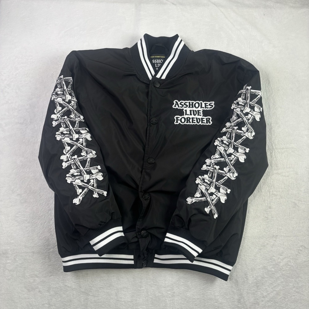Assholes*s Live Forever Bones Bomber Jacket Black Long Sleeve Men's Small